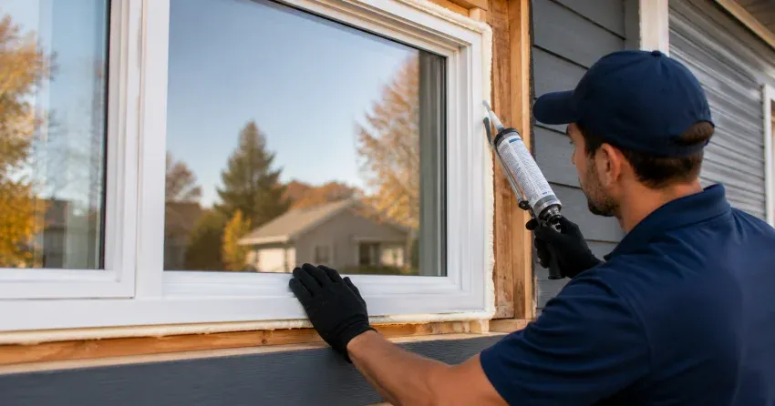 technician installing a new vinyl window in Barrie