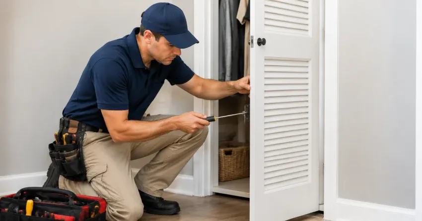 technician repairing doorbell button and wiring in Barrie