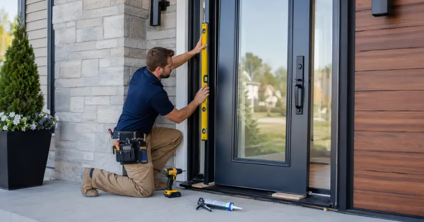 glass outside door installation with energy-efficient double-pane glazing in Edgehill Drive, Barrie