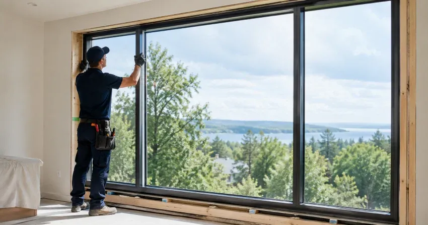 Architectural arched window installed in a residential gable end with custom glazing in Barrie