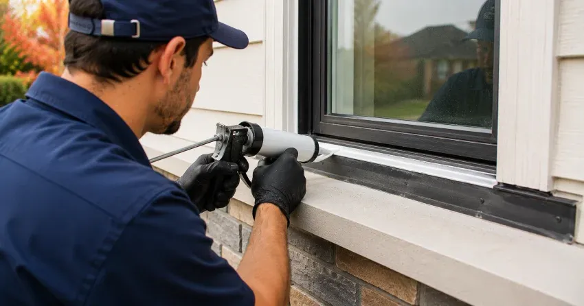 technician inspecting window flashing for leak source in Barrie